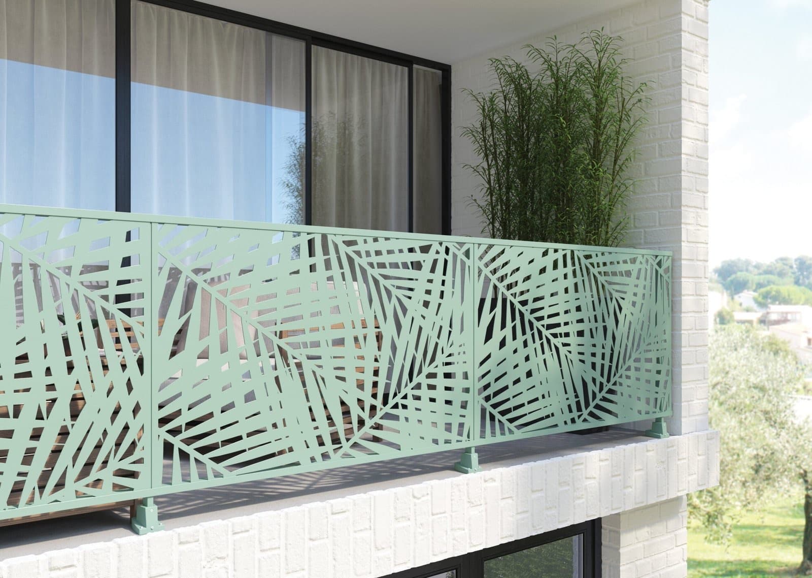 Garde-corps aluminium à motif végétal sur un balcon à Figeac